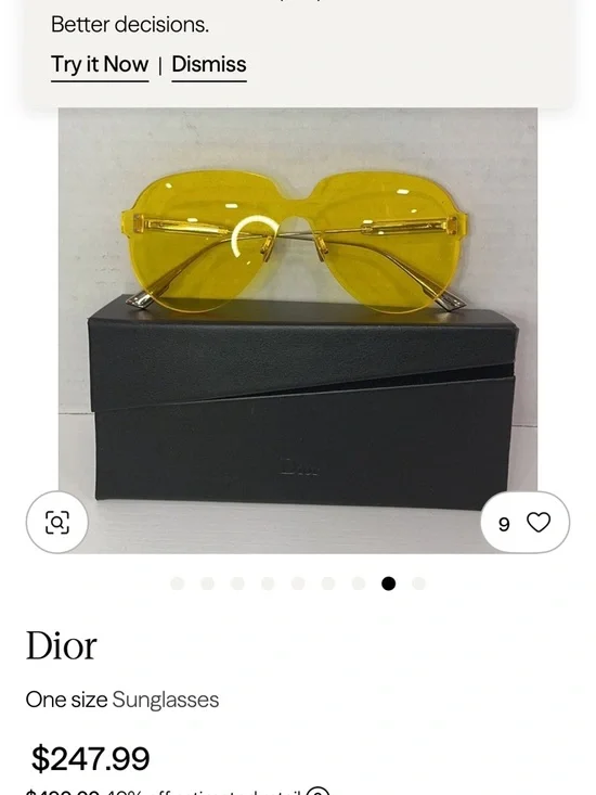 Dior Yellow Rimless Sunglasses with Gold Accents - Picture 3 of 3